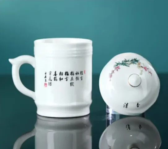 450ml Jingdezhen Shi Pied Magpie Chinese Ceramic Porcelain Tea Mug Cup with lid