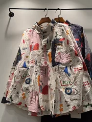 Harajuku fashion y2k graffiti printed blouses long sleeve tops for women Japan style original design large size oversized shirts