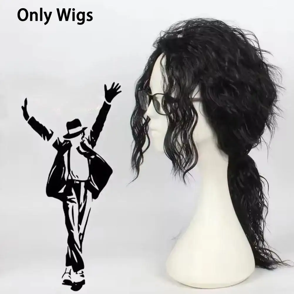 Anime Michael Jackson Cosplay Michael Cosplay Black Wig Michael Role Play Medium Long Curly Black Hair Wig Halloween Cos Wigs