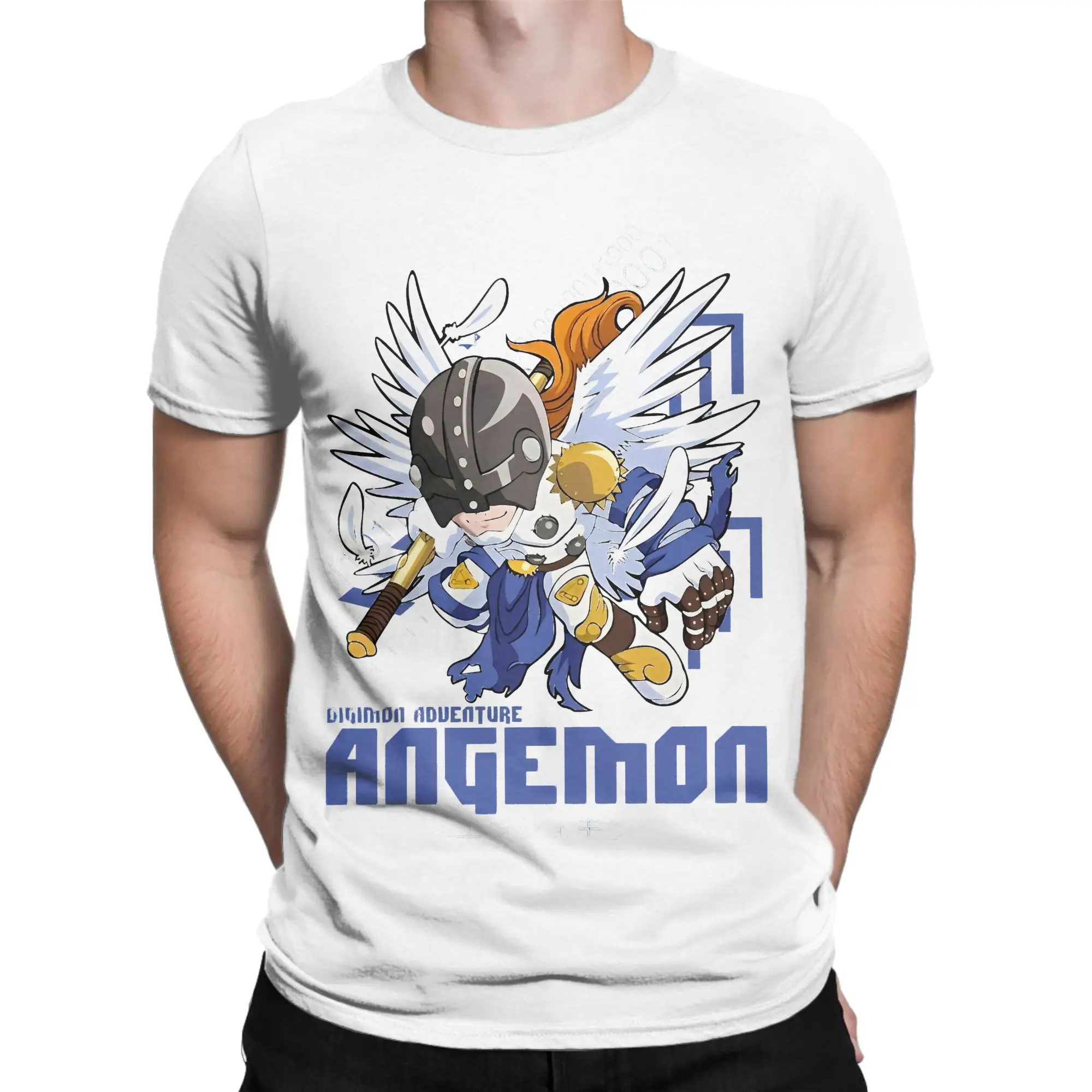 Men Women's Digimon Adventure Angemon T Shirt  100% Cotton Tops Vintage Short Sleeve Crewneck Tees Unique T-Shirt view 2