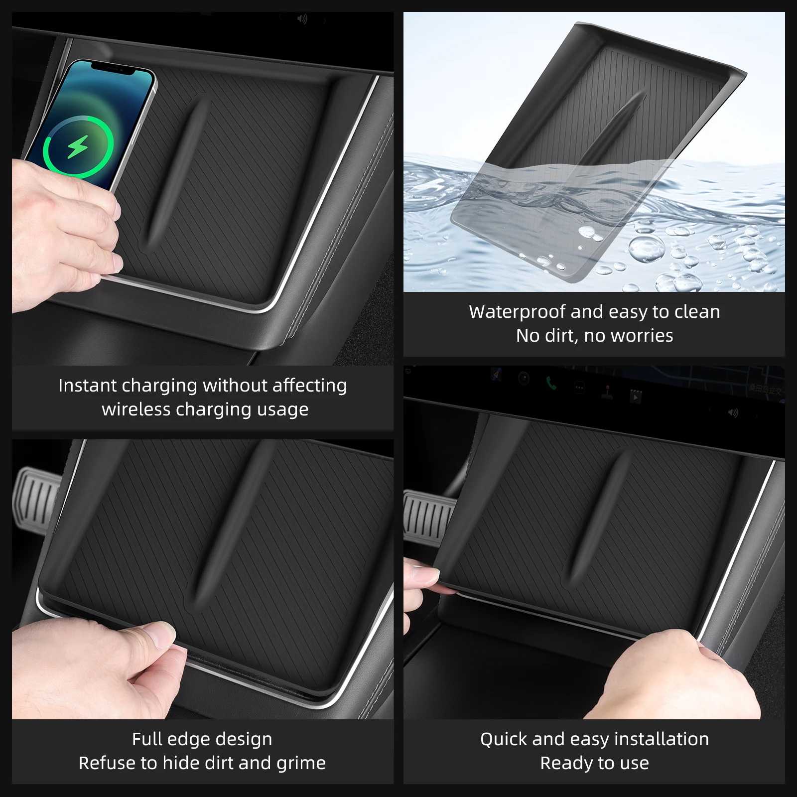 LUCKEASY for Tesla Model Y Juniper/Launch 2025 Anti-skid Pad Wireless Charging Pad Car Phone Non-slip Charger Mat Protective Pad image 4