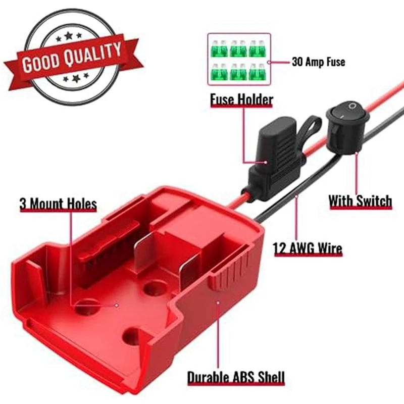 2 Packs Power Wheels Adapter For Milwaukee M18 Battery Adapter Power Wheels Battery Converter Kit With Fuse Durable