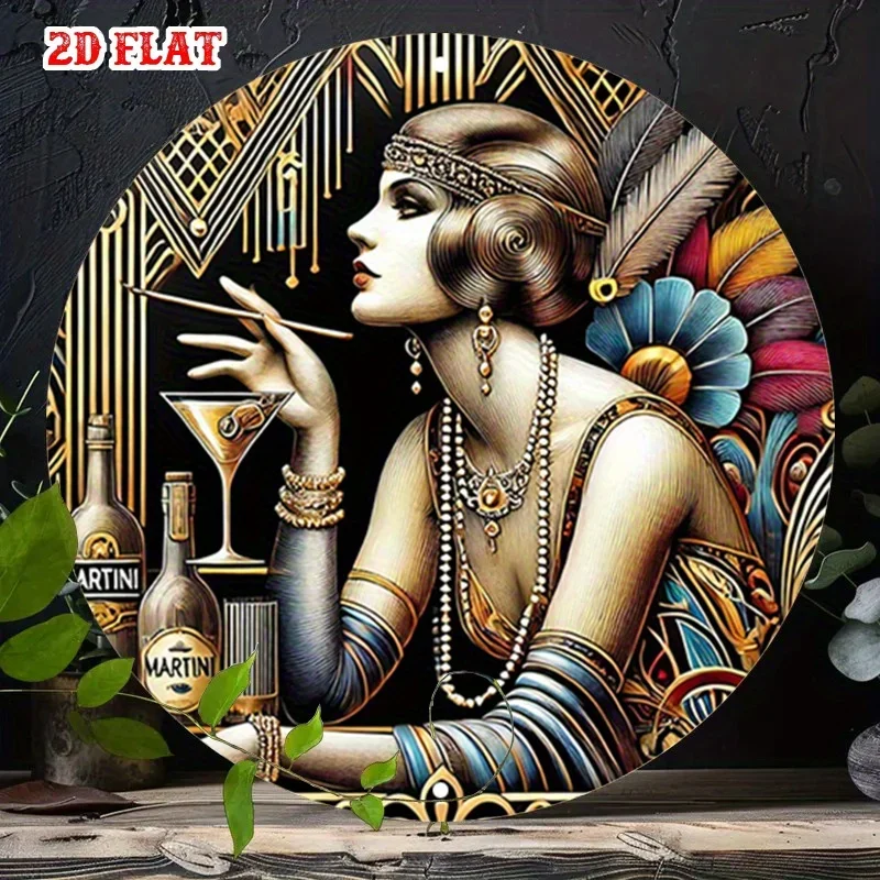 Letrero Metálico 2D Art Deco, Chica Flapper con Martini, Estilo Vintage de los Años 20, Gatsby, Gran Gatsby, Decoración Retro para Bar o Salón, Regalo