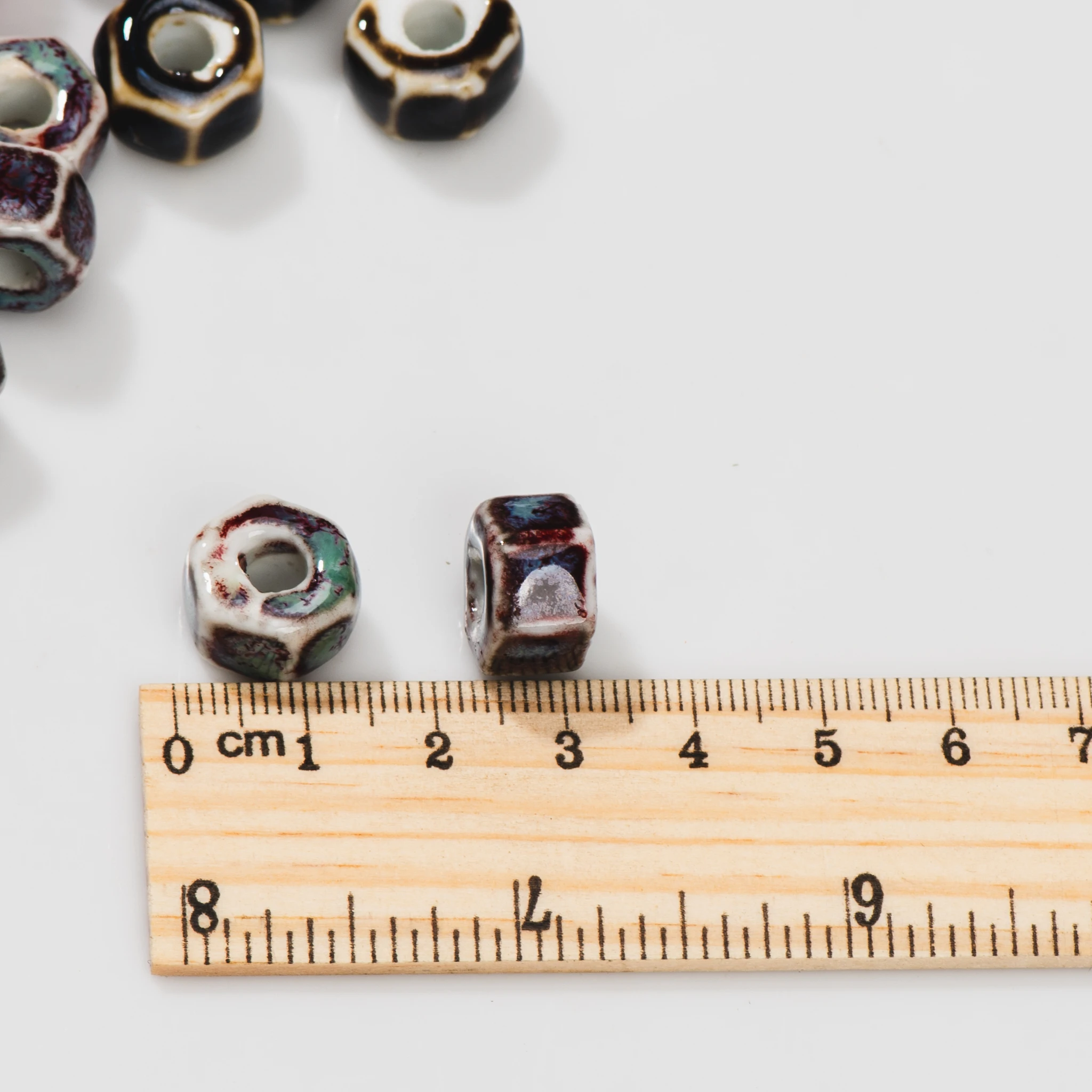 High-Temperature Hexagonal Ceramic Beads with 5mm Large Hole, Handcrafted for DIY Jewelry and Crafts
