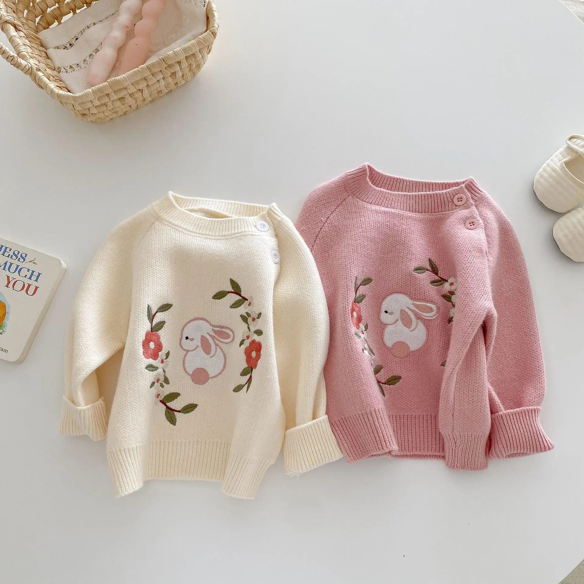 Girls' Embroidered Sweater 0-5 Years Old Spring Autumn Korean Children's Clothing Baby Girls' Knitted Sweaters  789