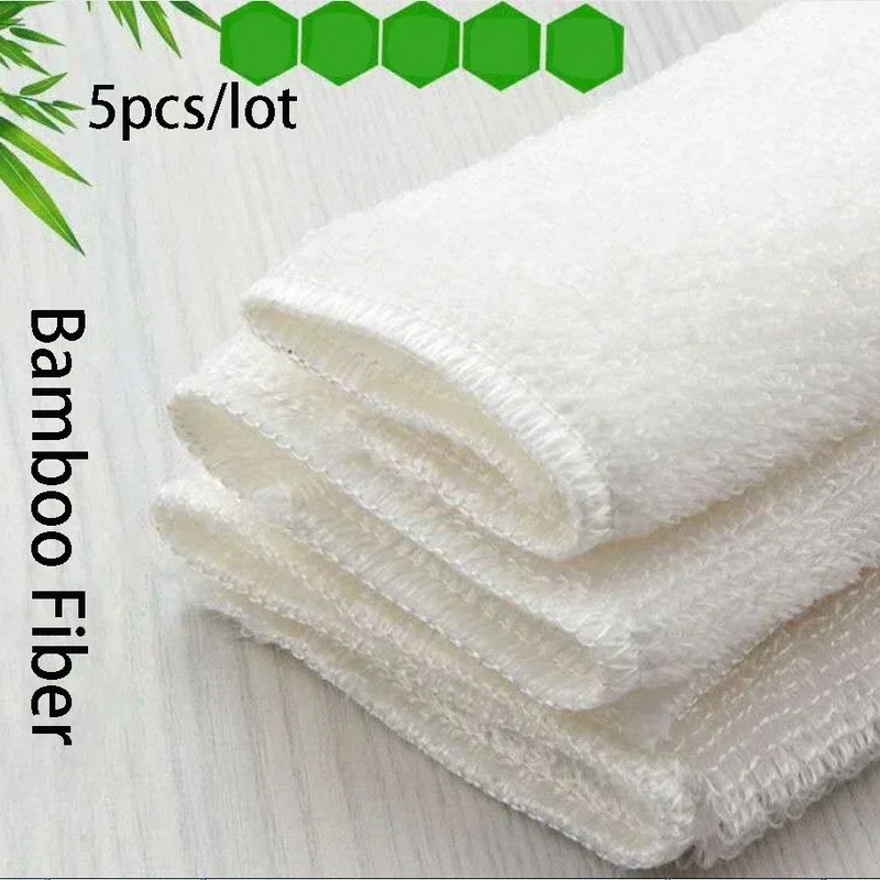 5PCS White Dish Towel Natural Bamboo Fiber Thickened Cleaning Cloth Kitchen Scouring Pad  Easy To Clean Bathroom Rags Dishcloth