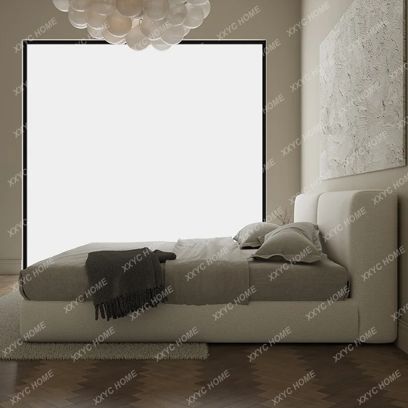 XX LXTofu block wabi-sabi style cream style fabric bed small apartment upholstered  double bed