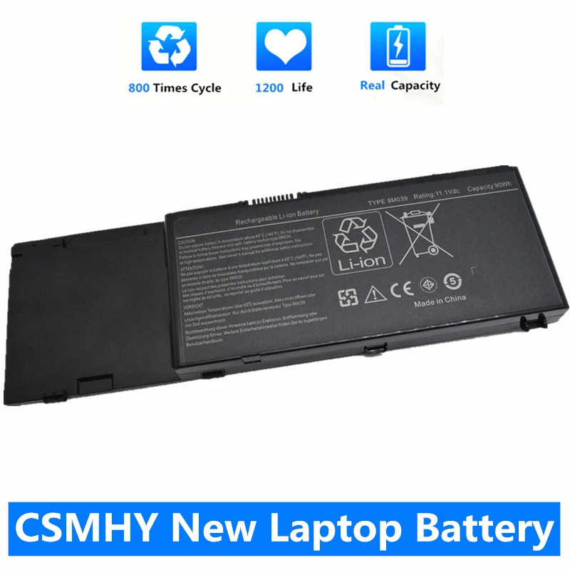 Csmhy Nova 8m039 Bateria do Portátil para Dell Precision M2400 M4400 M6400 M6500 3120873 C565c Dw842 Kr854 J012f 11.1v 90wh