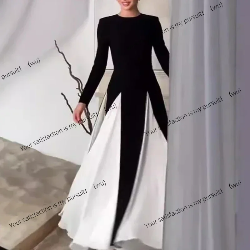 

ZOCI-Сексуальное женское длинное платье в полоску с принтом и контрастным цветом, элегантное вечернее платье с круглым вырезом по подолу