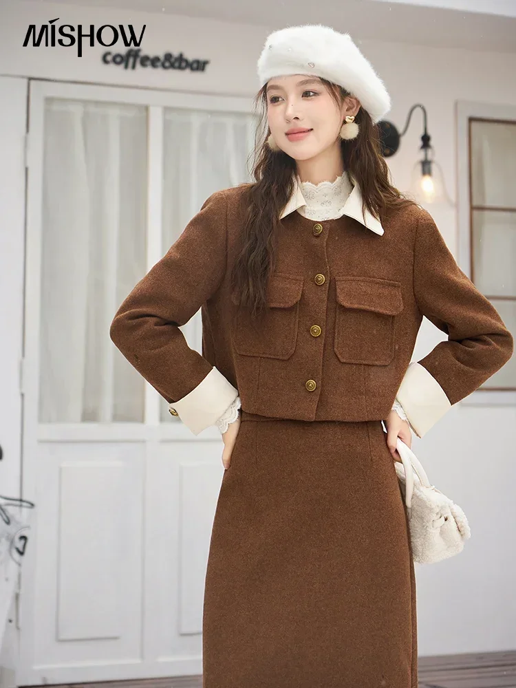 

MISHOW Blazer and Skirt Set for Women 2023 Autumn Winter Wool Blend Two Piece Set Elegant Jacket Slit Back Skirt Suit MXC54T0162