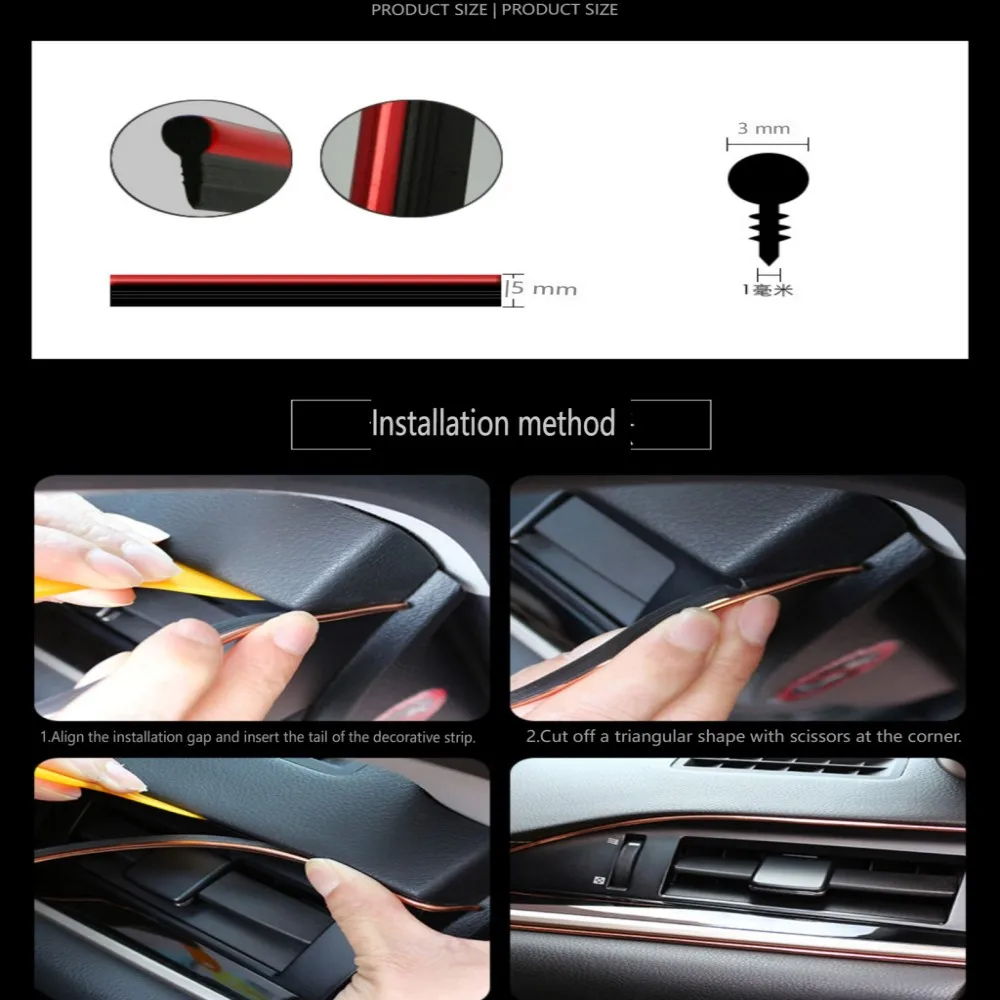 Car Decoration Flexible Strips Universal 5M Interior Auto Mouldings Car Cover Trim Dashboard Door Edgein Car Moulding styling.