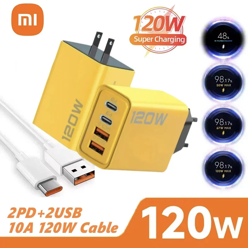 XIAOMI 120W Fast Charger TypeC 10A Cable Ultra Fast Charge 4Port USB C PD High Speed Charger Adapter For Xiaomi iPhone 16 Huawei