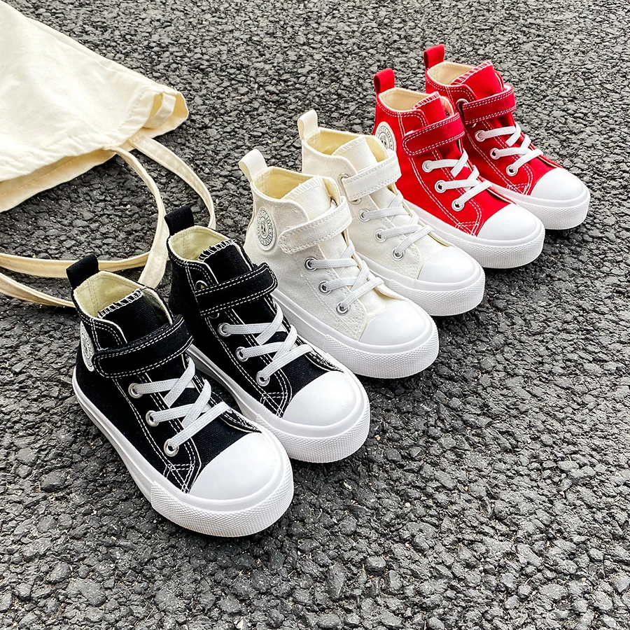 9022 High Top Solid Color Breathable Children's Canvas Shoes Trendy Boys and Girls Board Shoes Soft Sole Fashion Cloth Shoes