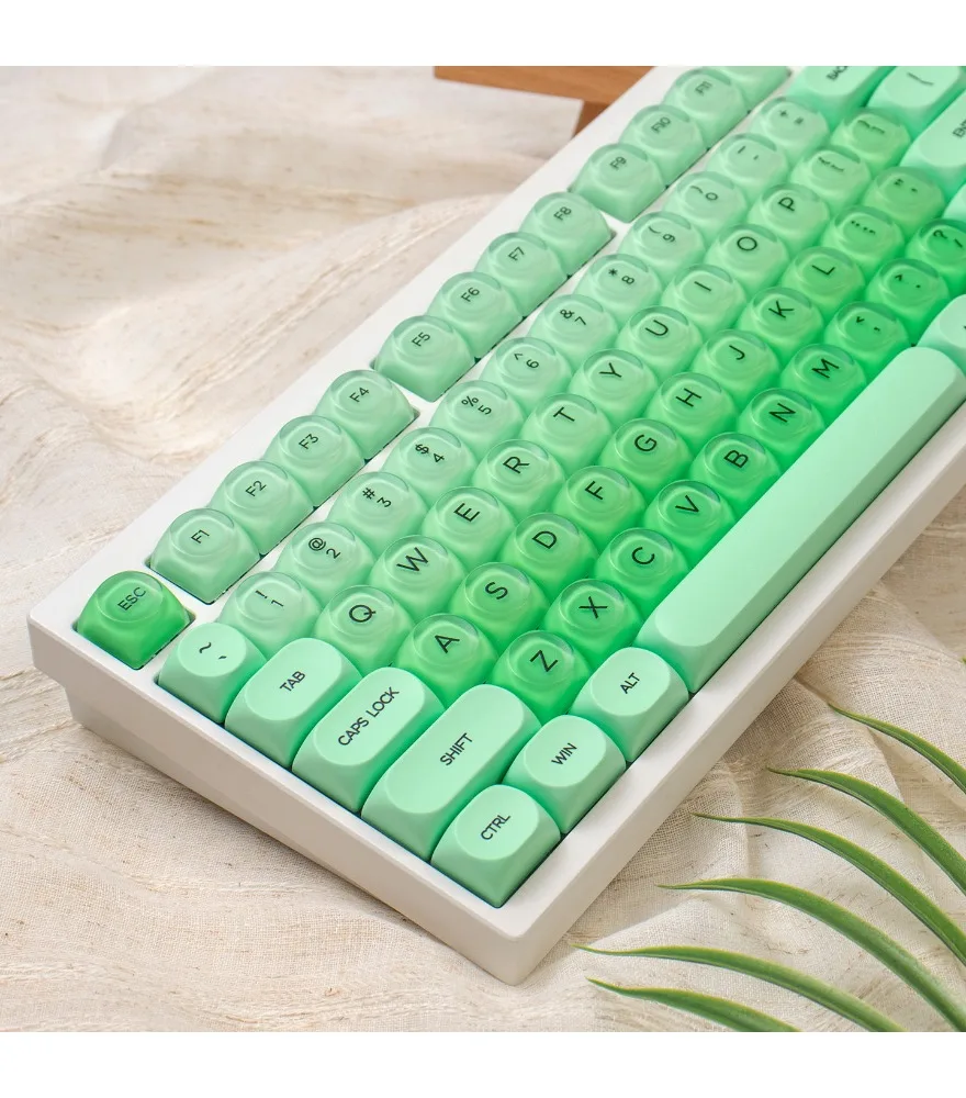 Jelly cloud gradual change green keycap cute 132 keys PBT + PC custom MOA high-end Wooting mechanical keyboard