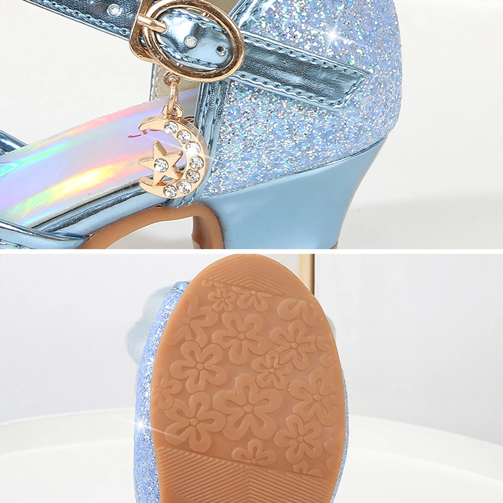 Girls Dance Shoes Crystal Princess Wedding Glitter Sequins Sandals 3.5cm Heel Pumps Non-Slip Bow-Knot Kids Ballerinas Shoes