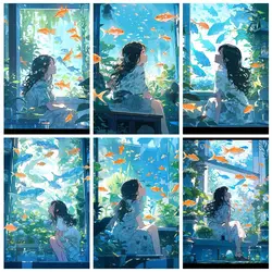 5D DIY Diamond Art Painting Kits New 2024 Embroidery Jewelry Mosaic Cross Stitch Goldfish girl Home Decor Children's Gift Crafts