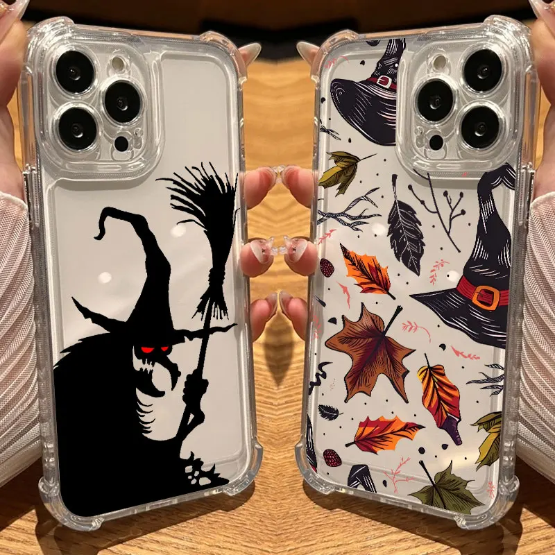 

Halloween Witch Hat Bat Phone Case Clear For iPhone 17 16 14 15 11 12 13 Pro Max 16E 15 16Plus 17Air 17Pro Soft Shockproof Cover
