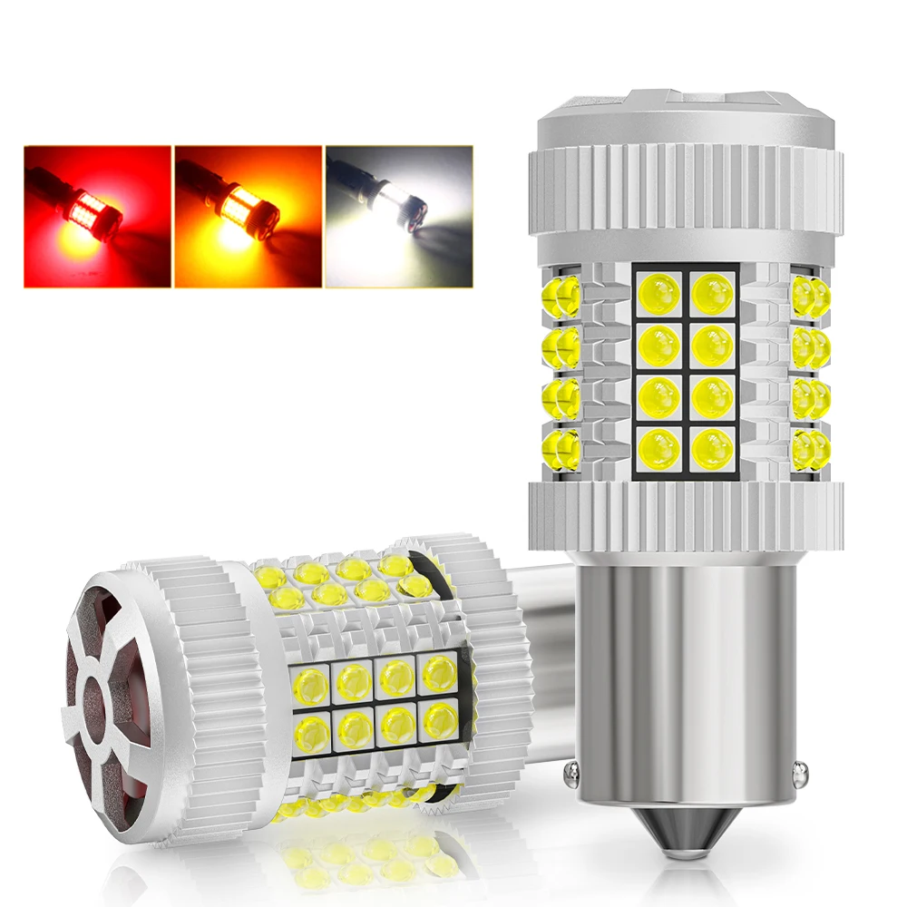 2pcs Car Super Bright LED Front Tail Signal Lamp 1156 P21W PY21W DRL Bulb 1157 P21/5W 7443 W21/5W Brake Bulbs Canbus With A Fan