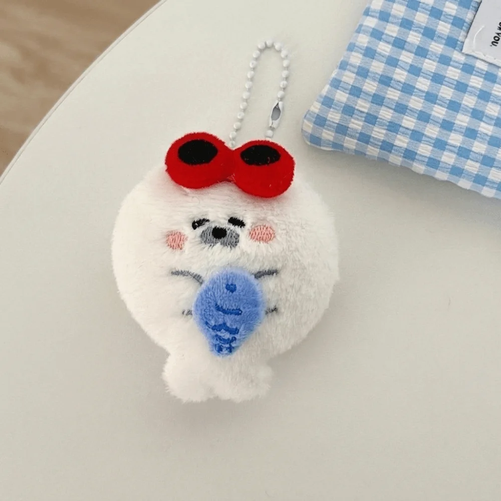 Fluffy Plush Seal Keychain Cartoon Soft Penguin Doll Pendant Portable Lightweight Sunglasses Seal Bag Charm Car Decor view 3