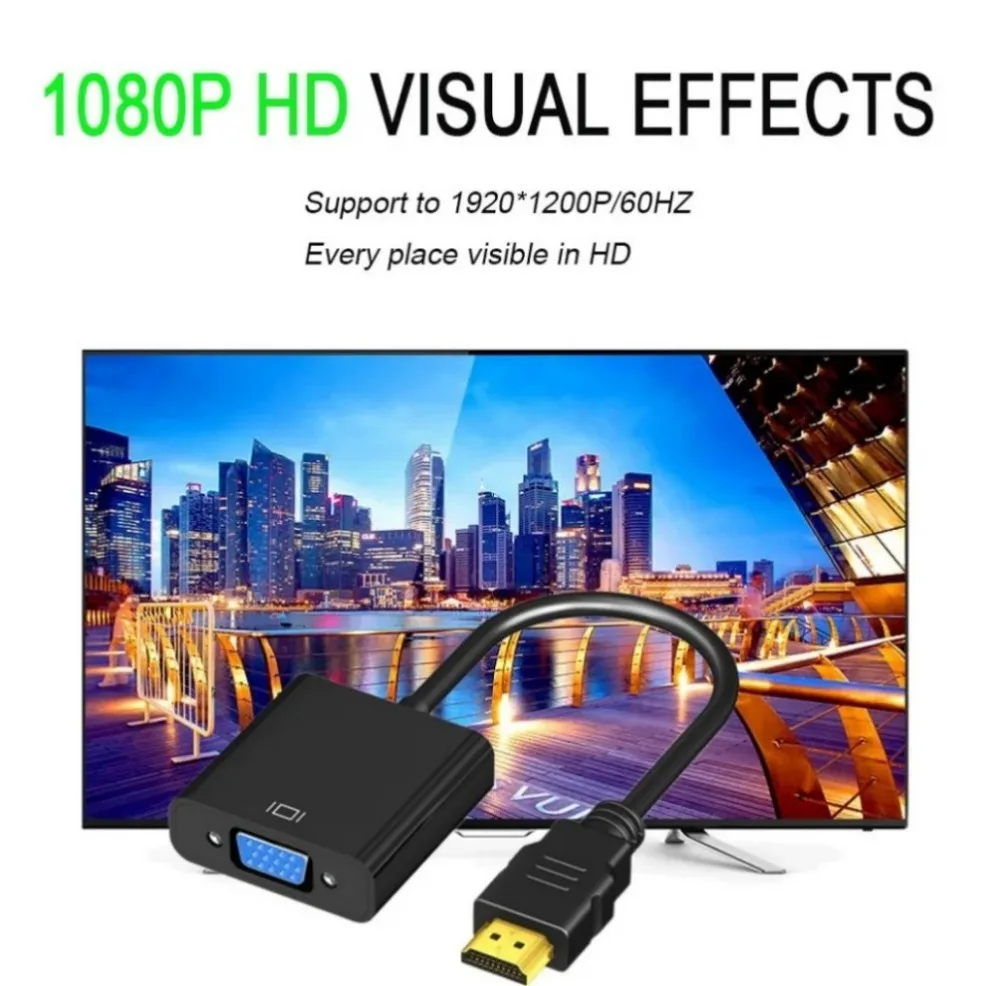 LccKaa HD 1080P Konwerter HDMI na VGA Cyfrowy analogowy kabel HDMI męski na żeński VGA Adapter do komputera PC Laptop TV Box Wyświetlacz komputerowy