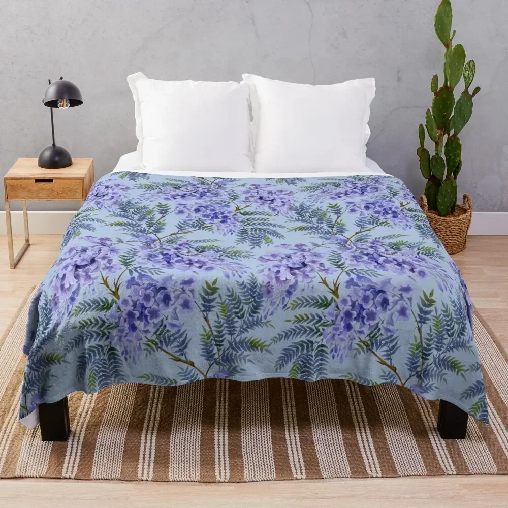 

Jacaranda tree with flowers and leaves. Seamless pattern Throw Blanket Fluffy Cozy Throw Blanket for Home Decor