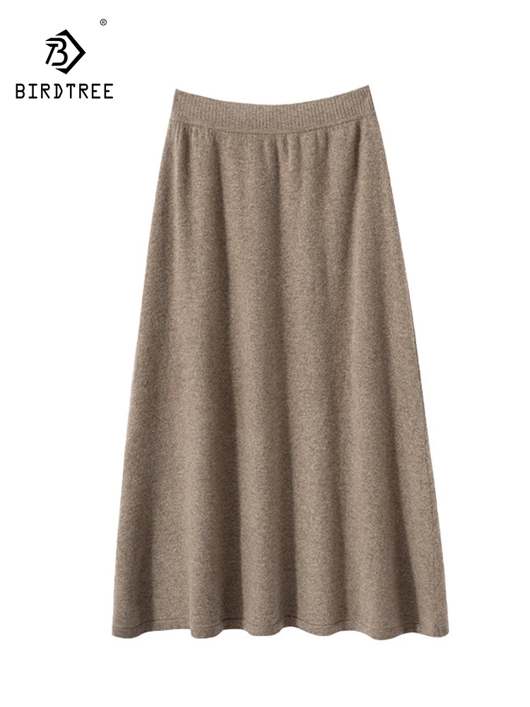 

BirdTree, 35% Cashmere 65% Wool Elegant Skirts, Women Elastic Waist Solid, Casual Warm A-Line Skirt, 2024 Autumn Winter B48764QC