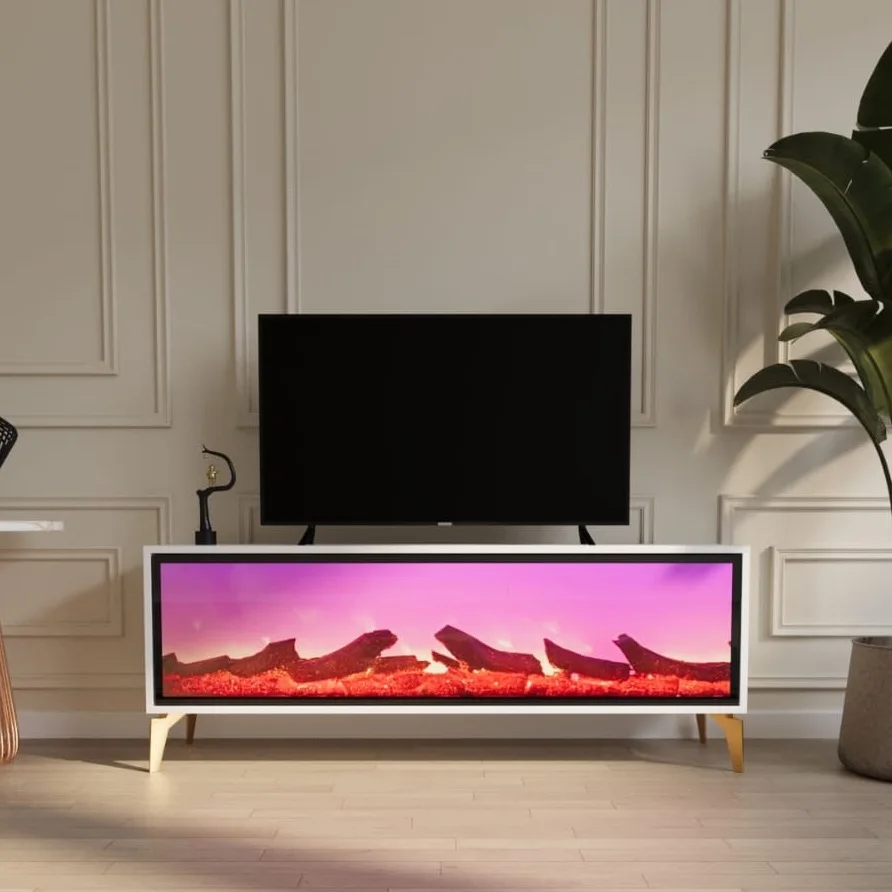 * Wooden Electronic Fireplace Coffee Table with Bluetooth Connection Modern Luxury Living Room Furniture Panel Design