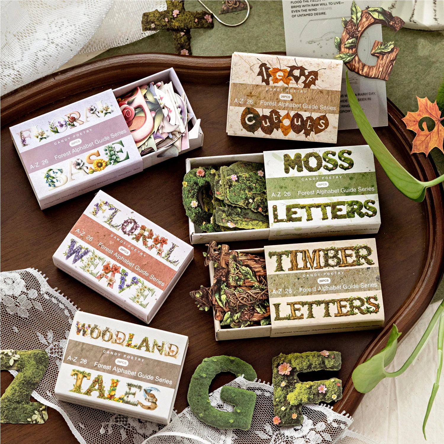 26 English Alphabet Stickers with High Aesthetic Value, Ins-Style Floral and Leaf Plant Decoration Patterns, Vintage Journaling Materials