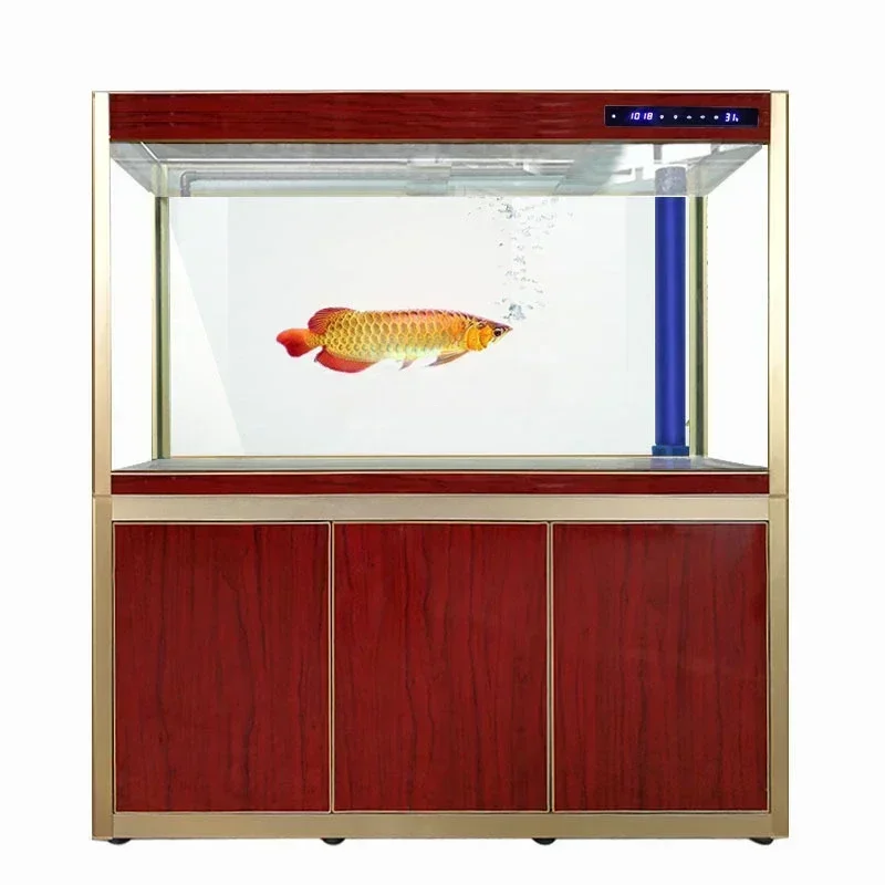 qw Large Glass Fish Tank Rectangular Living Room Floor Mute Aquarium Screen Ecological Change Waterqw
