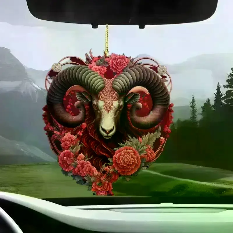 1Pcs 2D  Acrylic Sheep Car Rearview Mirror Pendant Charm Christmas New Year Hanging Decoration