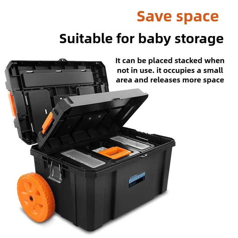 Stacked Pull Rod Toolbox Large Capacity Storage Case Movable Hardware Maintenance Portable Tools Organizer Tools Box with Wheels