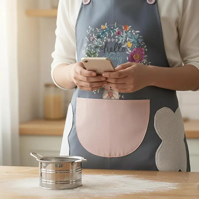 New Kitchen Cooking Apron Waterproof Adjustable Hand Wipe Patches Front Pocket for Home BBQ Party Housewarming Gift