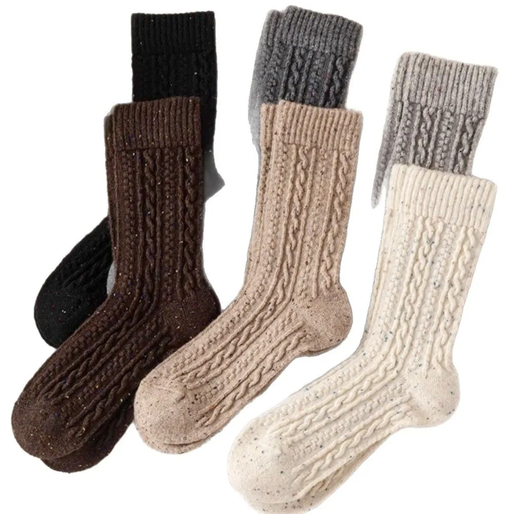 

New Solid Color Plush Wool Socks Retains Heat Thicken Thermal Terry Socks Against Cold Mid-Calf Socks for Women Girls