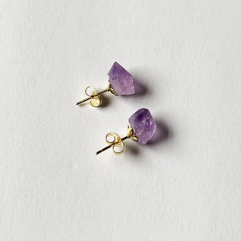 Natural Amethyst Rough Stone Earrings Simple and Fashionable Women\'s Earrings Earrings Crystal Flower Jewelry High-end Luxury