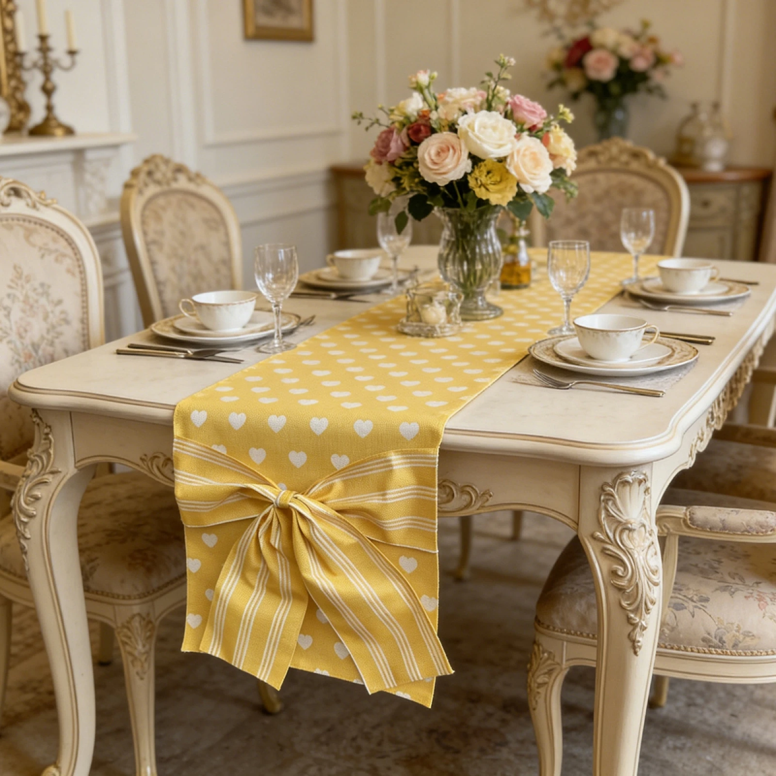 2026 Heart Table Runner with Bow Creative Romantic Valentine's Day Table Cover for Wedding Engagement Anniversary Table Runner
