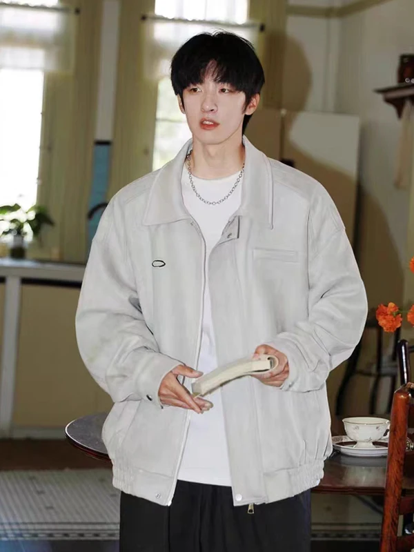 

Retro American Sle Loose Fit Leather Jaet with Collar for Men Spring Autumn New Sle Couple's Casual Outerwear