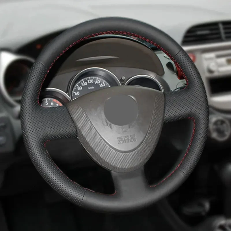 Braids on Steering Wheel For Honda City 2002-2008 Civic 2002-2005 Fit Jazz 2001-2005 Car Steering Wheel Perforated Leather Cover