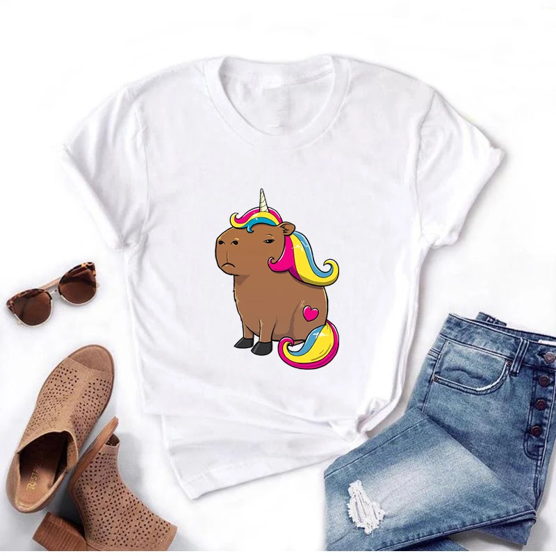 Capybara Unicorn Graphic T Shirt Grumpy Capybara Clown Cartoon Print Unisex T-shirt Fashion Streetwear O-Neck Women/Men Tshirt