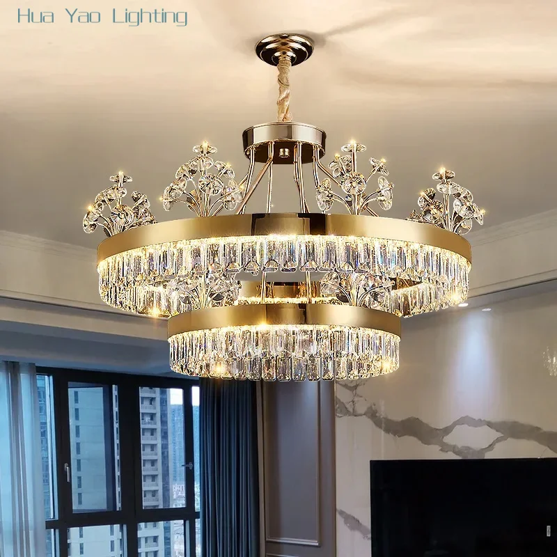

Postmodern Light Luxury Double Layer Crystal Chandelier Villa Building Duplex Building Home Atmosphere Living Room