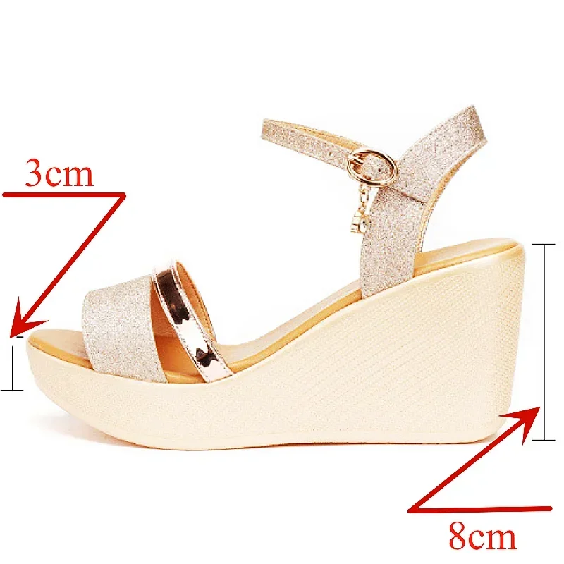 Small Plus 32 33-43 Bling Street Style Platform Wedges Shoes Summer 2025 Elegant Beach High Heels Sandals for Women Office