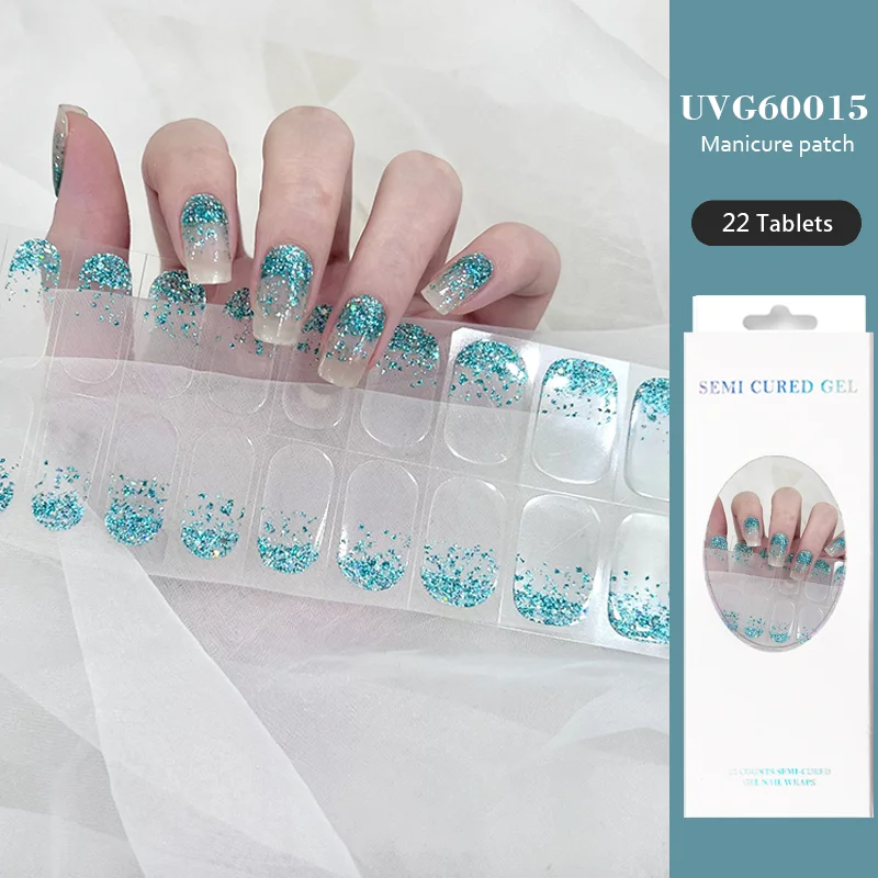 22 Tips UVG Series UV Semi-cured Gel Nail Stickers Waterproof  Full Cover Nail Decals UV Lamp Required Nail Art Decorations