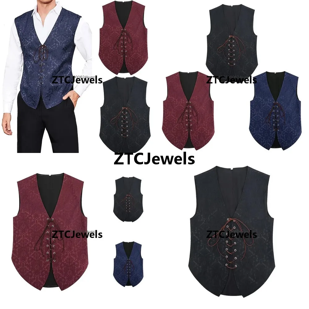 

Medieval Renaissance Vest Steampunk Gothic Vampire Cosplay Costume Jacquard Fabric Waistcoat for Men