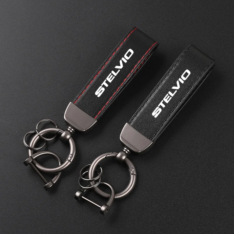Deluxe Leather Keychain with Car Badge Keychain Pendant For Alfa Romeo Stelvio