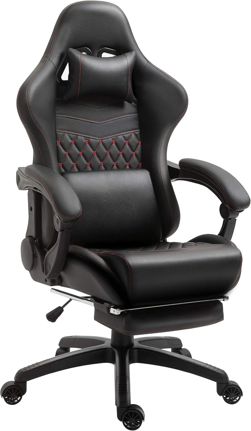 Gaming/office computer chair with massage lumbar support, retro style adjustable swivel, with foot pedals (black and red)