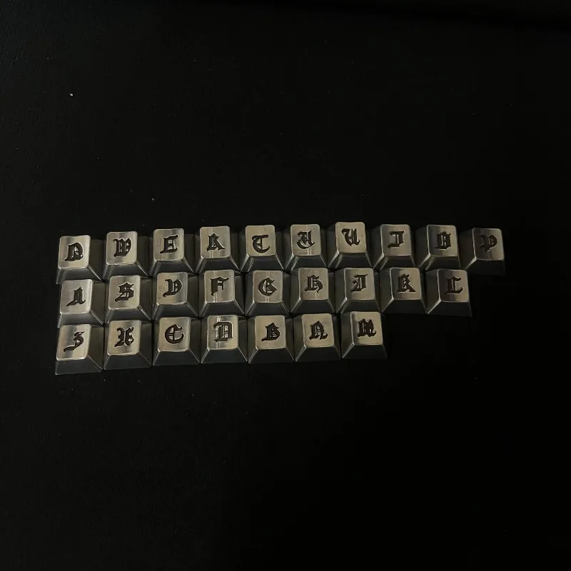 Metal Keycaps 26 Letter Custom Cherry Profile Silver Retro Artisan Key Caps for Mechanical Keyboard Personality Aluminum Keycaps
