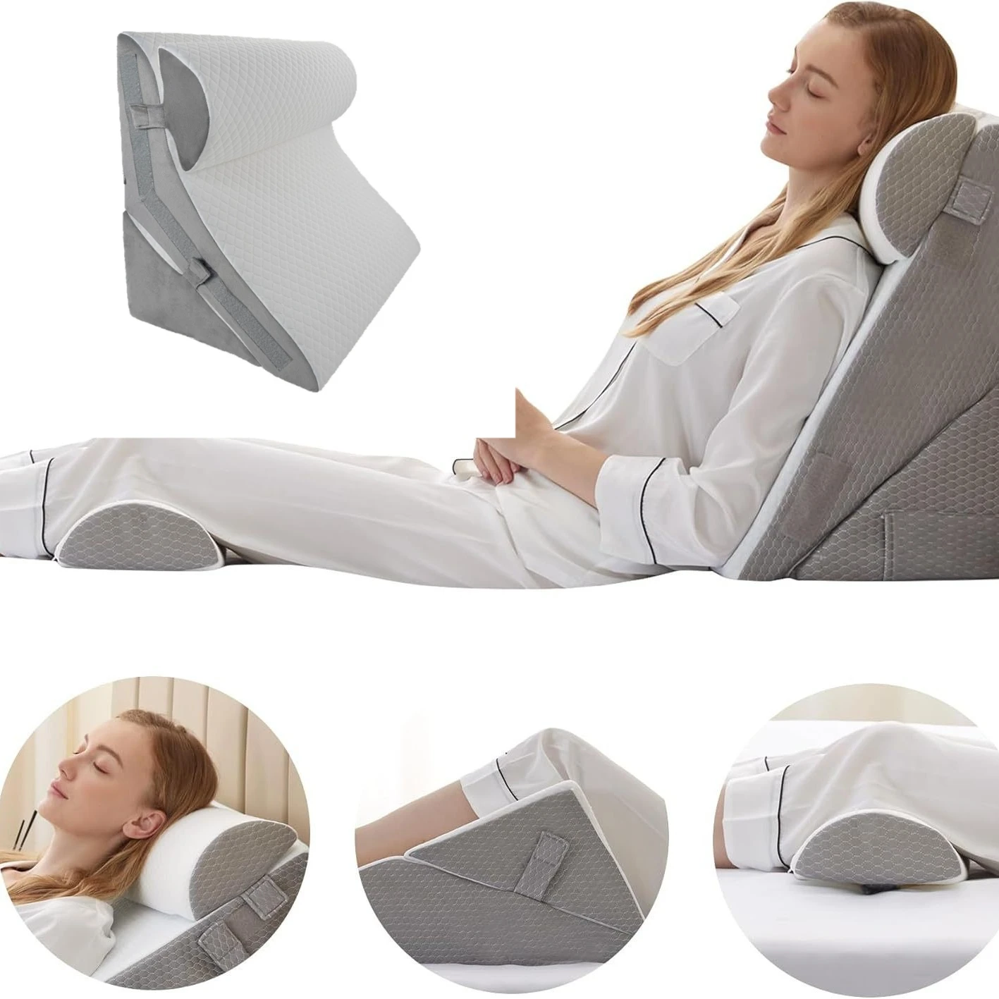 Wedge Pillow Headboard 3PCS Orthopedic Bed Wedge Pillows for After Surgery Adjustable Pillow for Acid Reflux&Back Pain Relief
