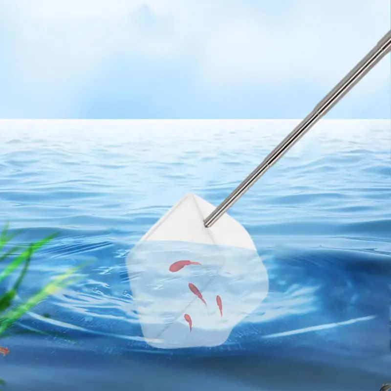 Retractable Fish Net Stainless Steel Aquarium Fishing Landing Net Fish Tank Shrimp Catching Net Cleaning Net For Small Pond Pool