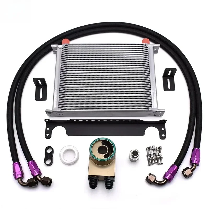 Cooler Radiator Kit Aluminum 30 Row Universal Oil Cooler With 45 Deg Sandwich Plate Oil Line Kit
