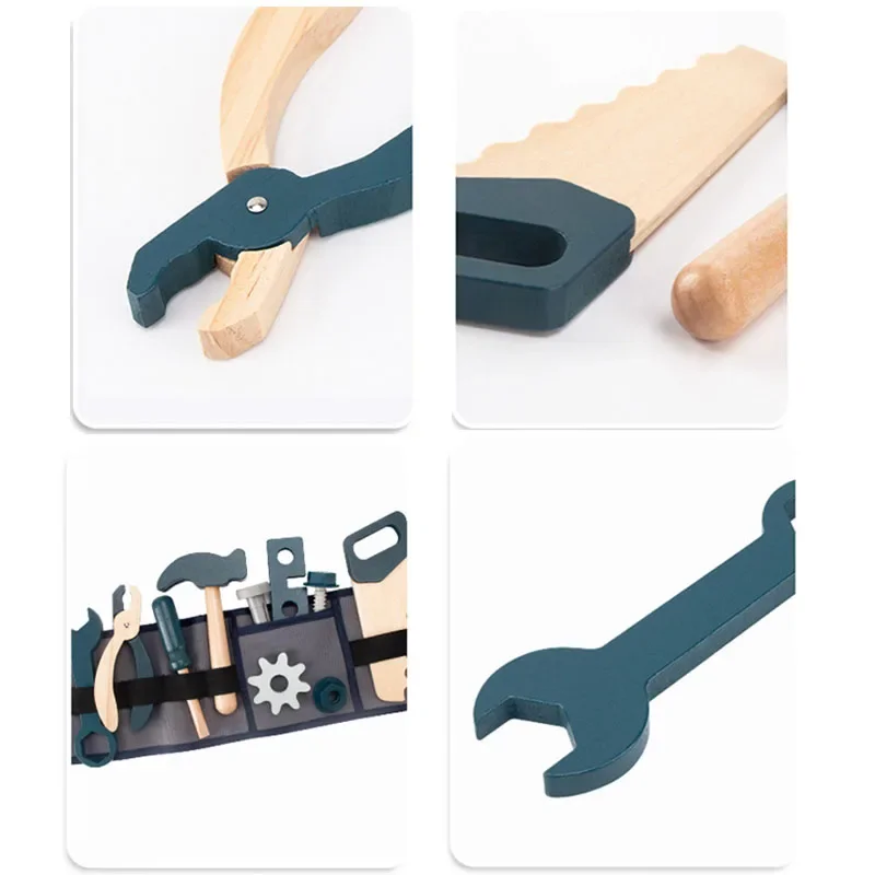Kids Pretend Tool Role Playing Educational Toys 3-6 Year Old Boys Wooden Simulation Children's Repairman Waist Bag Set