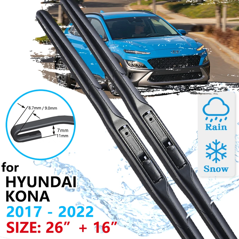 Car Front Wiper Blade For Hyundai Kona 2017 2018 2019 2020 2021 2022 Active Go Windscreen Windshield Windows Wipers Accessories